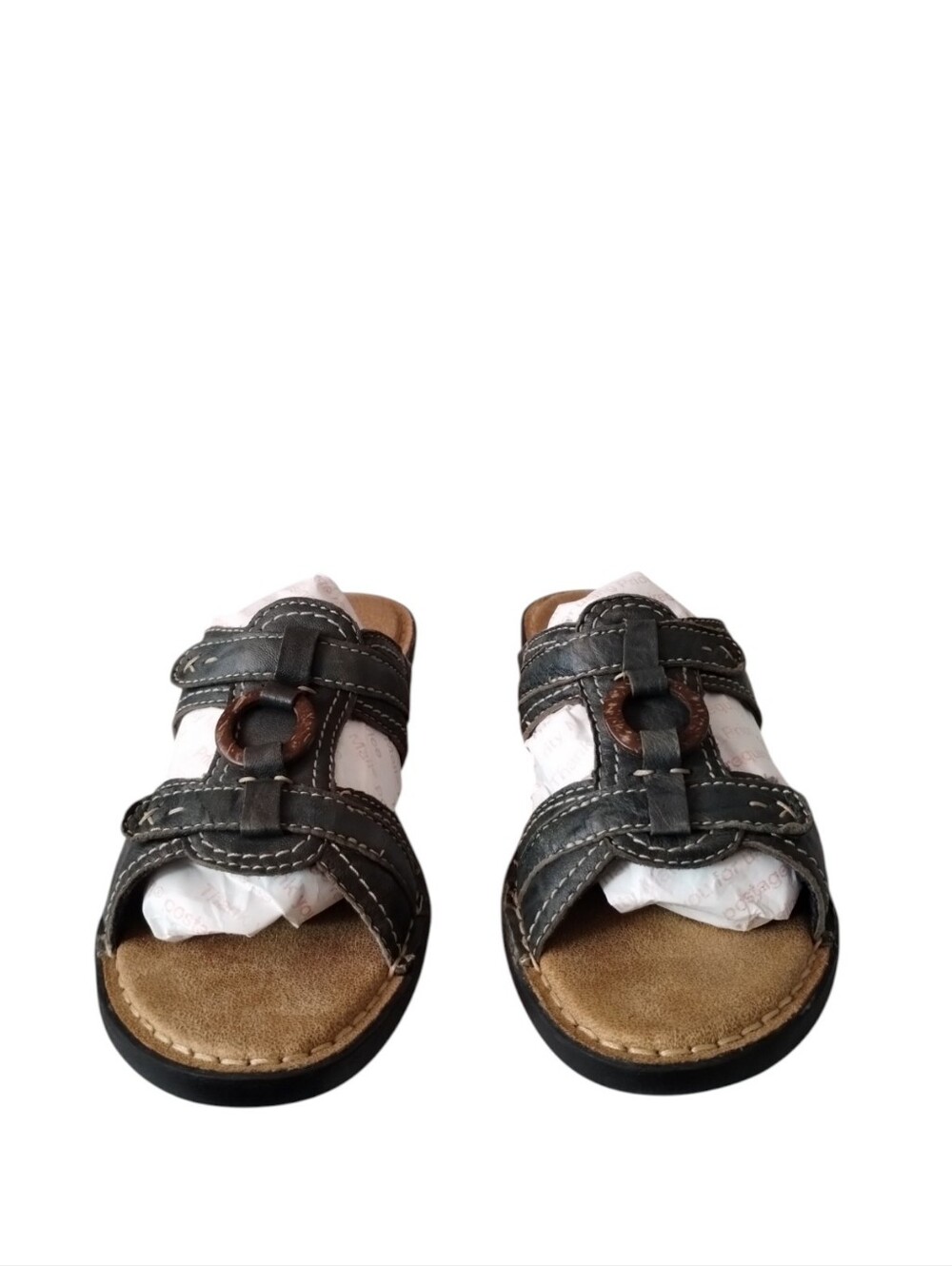 Clarks Women's 8.5 Nikki Peridot Slide Sandals Navy Scrunch Leather Comfort Boho